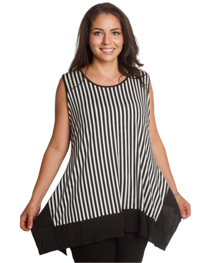 Αέρινο τοπ με μαύρο-άσπρο ριγέ και ασύμμετρο τελείωμα