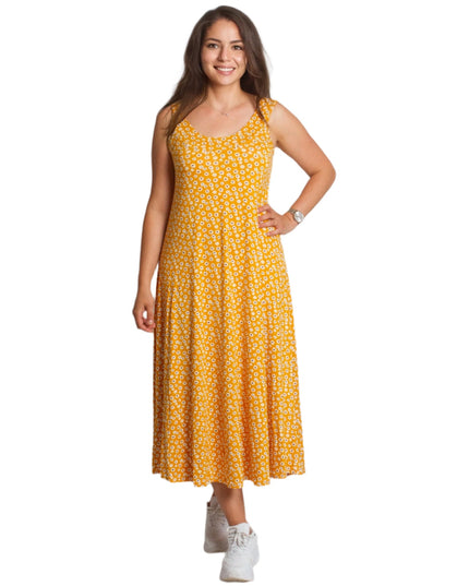 Κίτρινο μάξι φόρεμα με μικρά λευκά λουλούδια