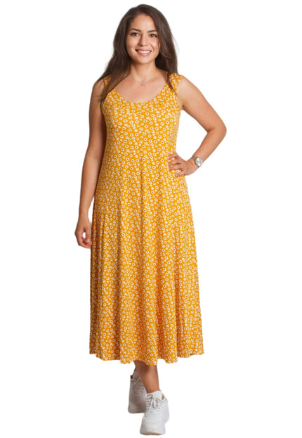 Κίτρινο μάξι φόρεμα με μικρά λευκά λουλούδια