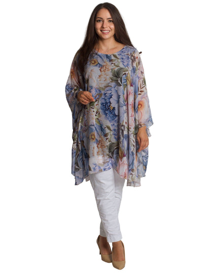 Επίσημη Σιφόν Τουνίκ με Λουλουδάτο Μοτίβο σε Μεγάλα Μεγέθη