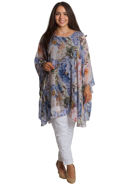 Επίσημη Σιφόν Τουνίκ με Λουλουδάτο Μοτίβο σε Μεγάλα Μεγέθη