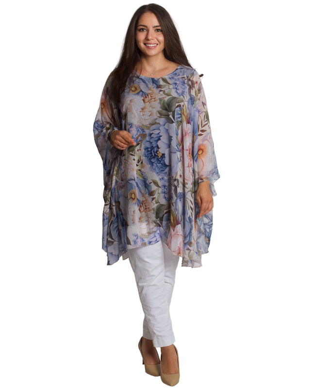 Επίσημη Σιφόν Τουνίκ με Λουλουδάτο Μοτίβο σε Μεγάλα Μεγέθη