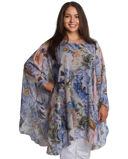 Επίσημη Σιφόν Τουνίκ με Λουλουδάτο Μοτίβο σε Μεγάλα Μεγέθη