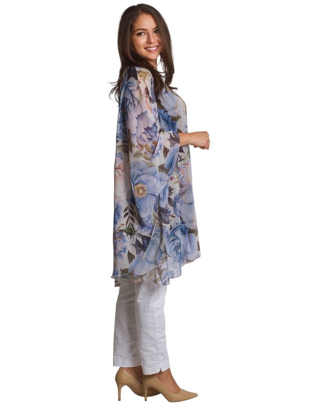 Επίσημη Σιφόν Τουνίκ με Λουλουδάτο Μοτίβο σε Μεγάλα Μεγέθη