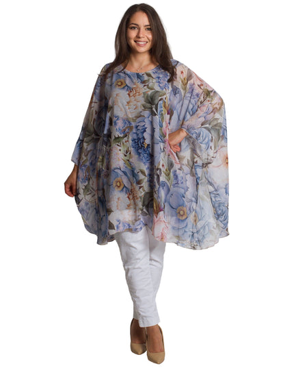 Επίσημη Σιφόν Τουνίκ με Λουλουδάτο Μοτίβο σε Μεγάλα Μεγέθη