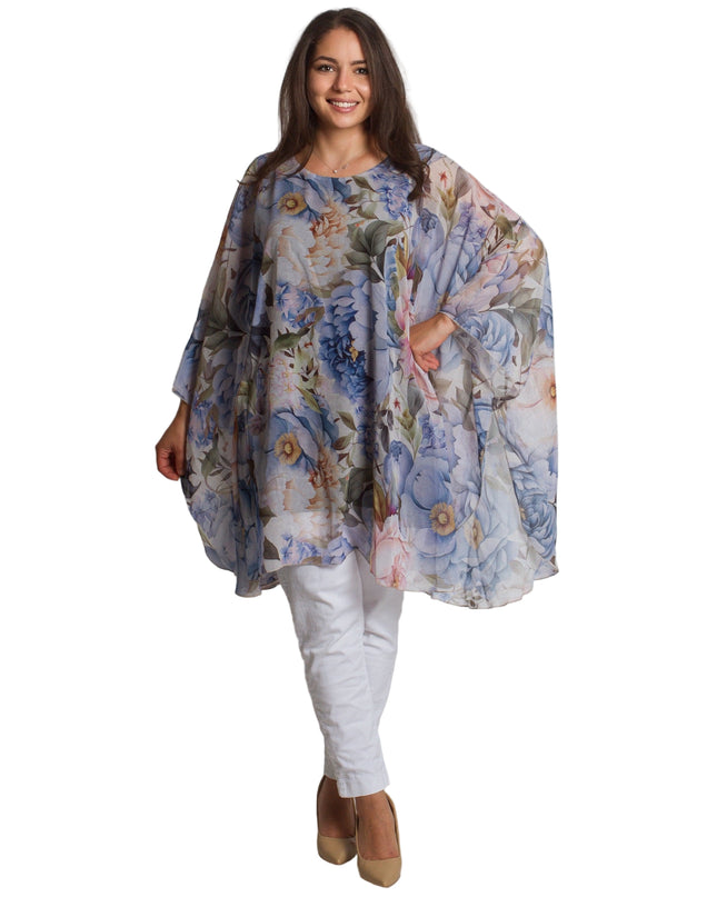 Επίσημη Σιφόν Τουνίκ με Λουλουδάτο Μοτίβο σε Μεγάλα Μεγέθη