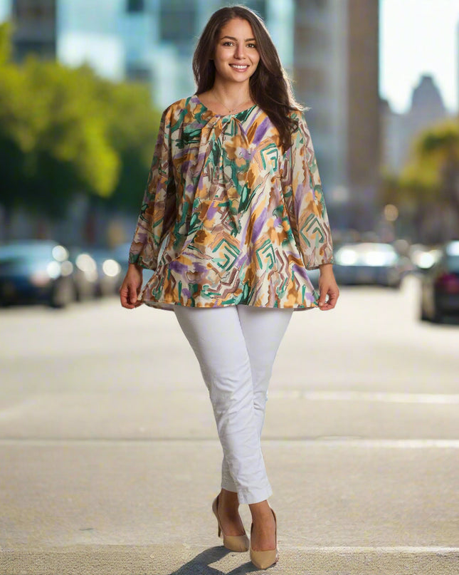 Επίσημη Τουνίκ με Πολύχρωμο Σιφόν και 3/4 Μανίκια