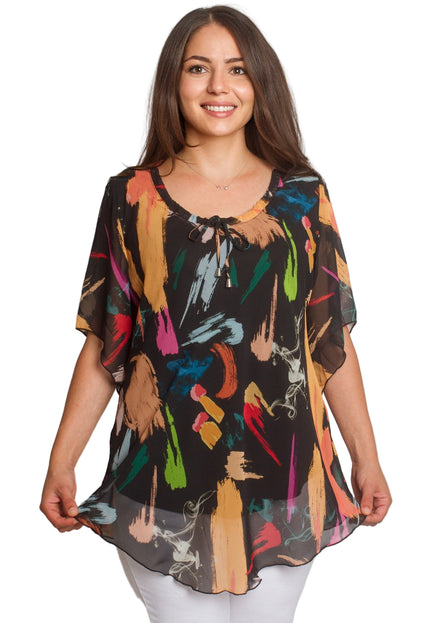 Μαύρη Σιφόν Τουνίκ plus size με Αφηρημένο Σχέδιο