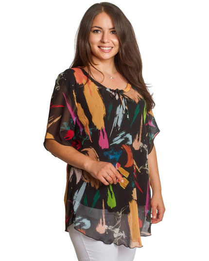 Μαύρη Σιφόν Τουνίκ plus size με Αφηρημένο Σχέδιο