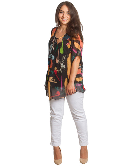 Μαύρη Σιφόν Τουνίκ plus size με Αφηρημένο Σχέδιο