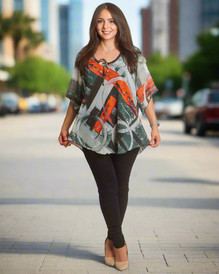 Πολύχρωμη Τουνίκ με Αφηρημένα Σχέδια - Άνοιξη-Καλοκαίρι