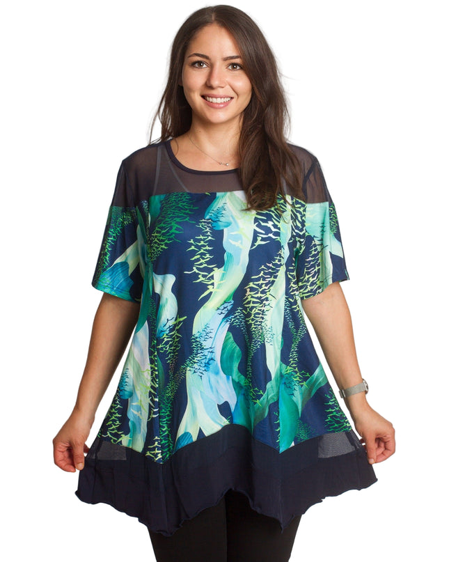 Ευκολοφόρετη Ριχτή Τουνίκ  με Τούλι - Εφαρμοστή Γραμμή - 3XL, 4XL, 5XL, 6XL - Άνοιξη-Καλοκαίρι