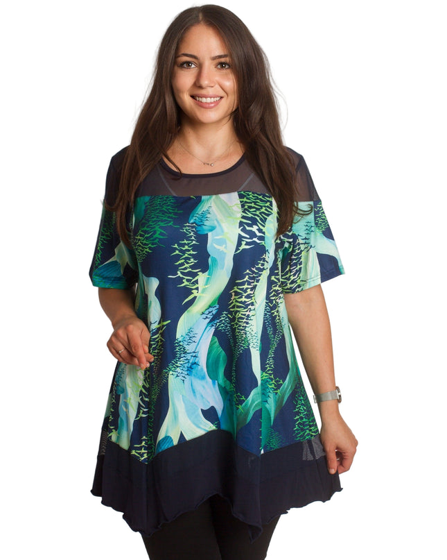 Ευκολοφόρετη Ριχτή Τουνίκ  με Τούλι - Εφαρμοστή Γραμμή - 3XL, 4XL, 5XL, 6XL - Άνοιξη-Καλοκαίρι