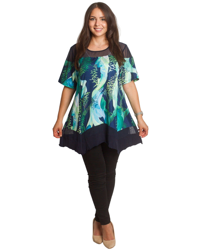 Ευκολοφόρετη Ριχτή Τουνίκ  με Τούλι - Εφαρμοστή Γραμμή - 3XL, 4XL, 5XL, 6XL - Άνοιξη-Καλοκαίρι