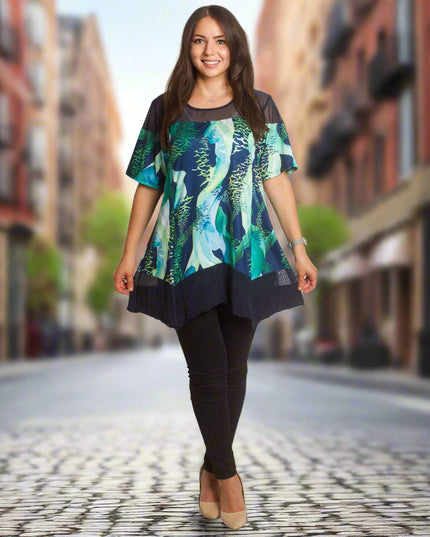 Ευκολοφόρετη Ριχτή Τουνίκ  με Τούλι - Εφαρμοστή Γραμμή - 3XL, 4XL, 5XL, 6XL - Άνοιξη-Καλοκαίρι