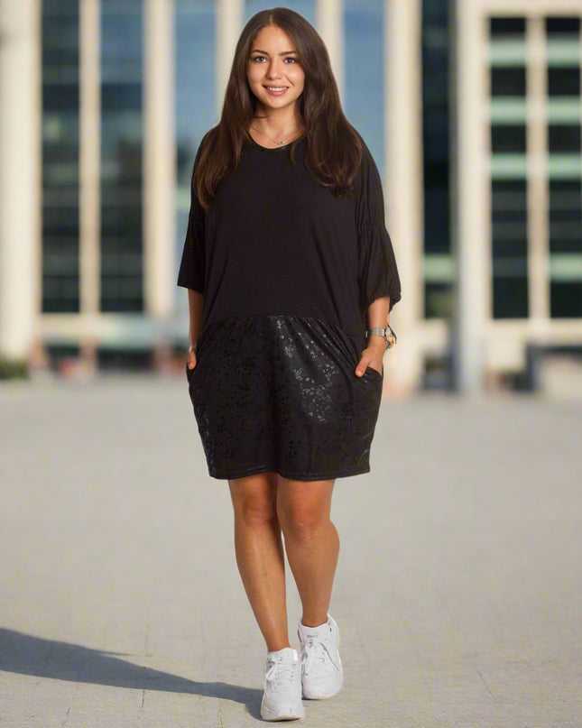 Κομψή Μαύρη Τουνίκ με  Κορδόνια