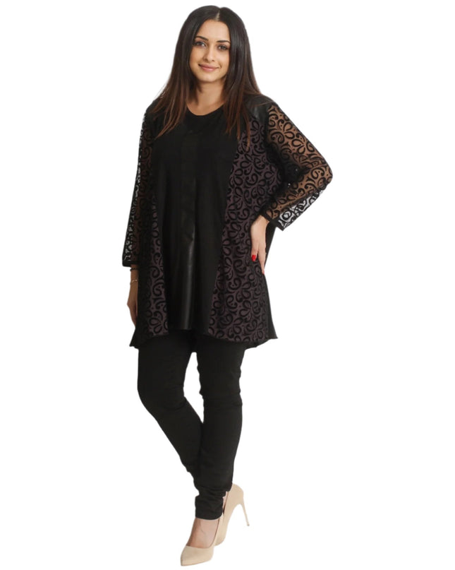 Επίσημη μαύρη Τουνίκ με Τούλι και Δερμάτινα Στοιχεία