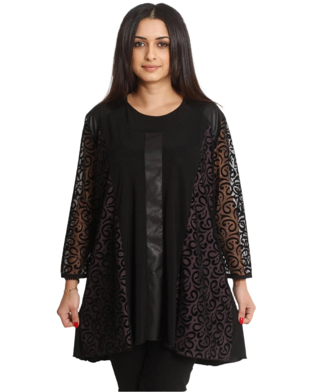 Επίσημη μαύρη Τουνίκ με Τούλι και Δερμάτινα Στοιχεία