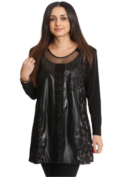 Επίσημη Μαύρη Τουνίκ με Δαντέλα και δερματίνη