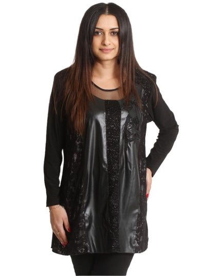 Επίσημη Μαύρη Τουνίκ με Δαντέλα και δερματίνη