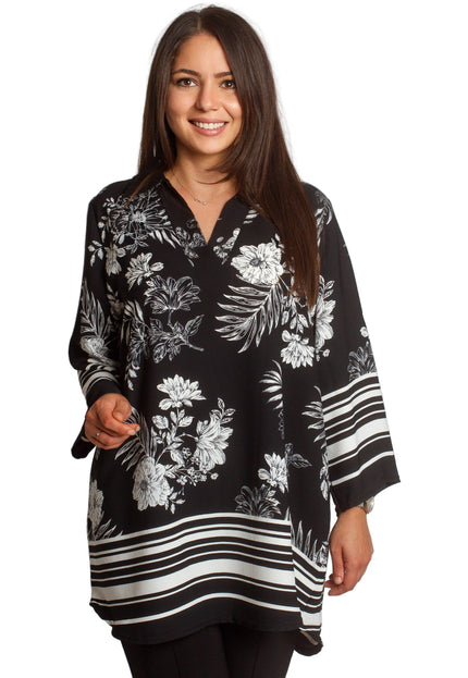 Ριχτή μπλούζα σε μεγάλα μεγέθη με V λαιμό και print