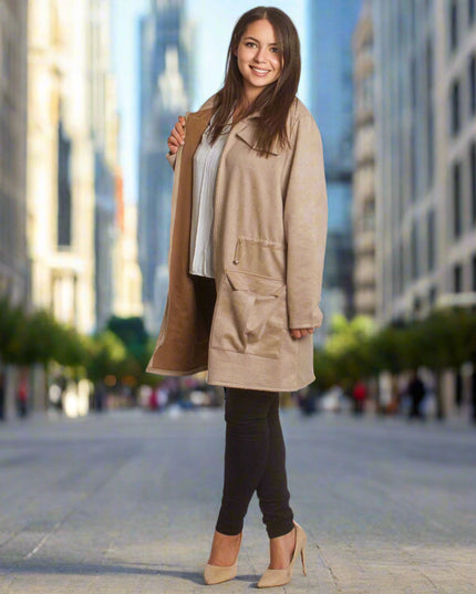 Μπεζ ζακέτα σε μεγάλα μεγέθη με φερμουάρ