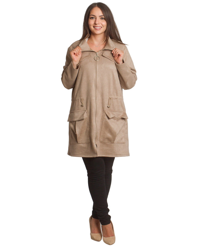 Μπεζ ζακέτα σε μεγάλα μεγέθη με φερμουάρ