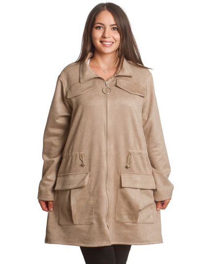 Μπεζ ζακέτα σε μεγάλα μεγέθη με φερμουάρ