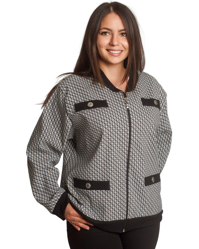 Στιλάτη ζακέτα με γεωμετρικό σχέδιο σε μεγάλα μεγέθη