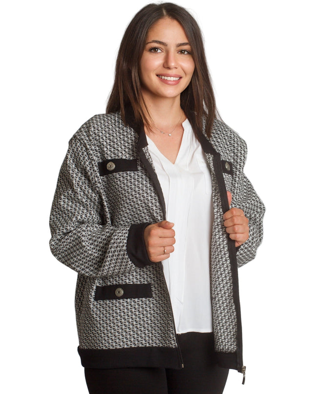 Στιλάτη ζακέτα με γεωμετρικό σχέδιο σε μεγάλα μεγέθη