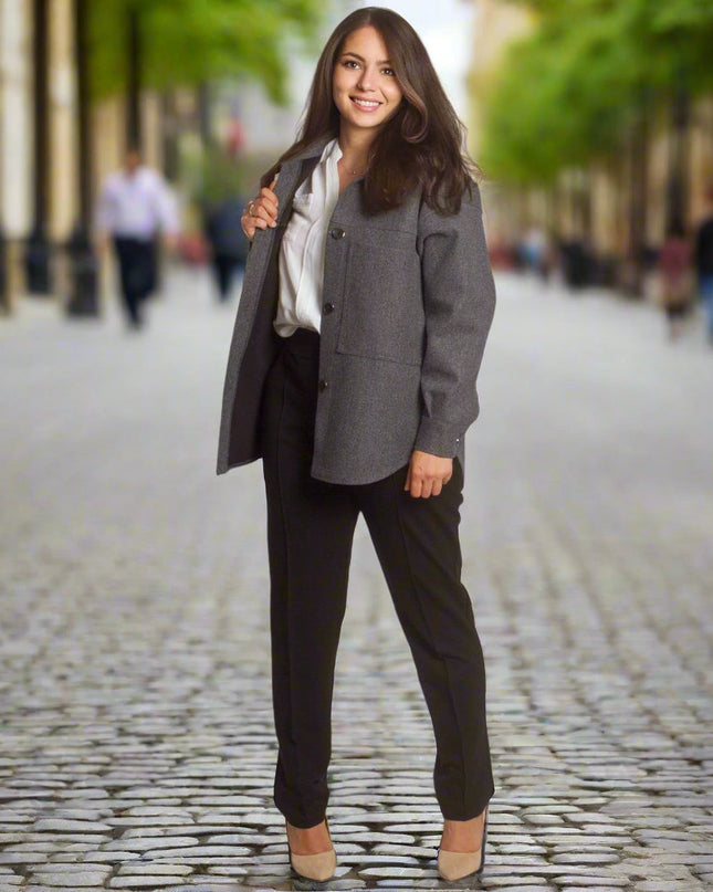 Σκούρο γκρι σακάκι σε μεγάλα μεγέθη με τσέπες