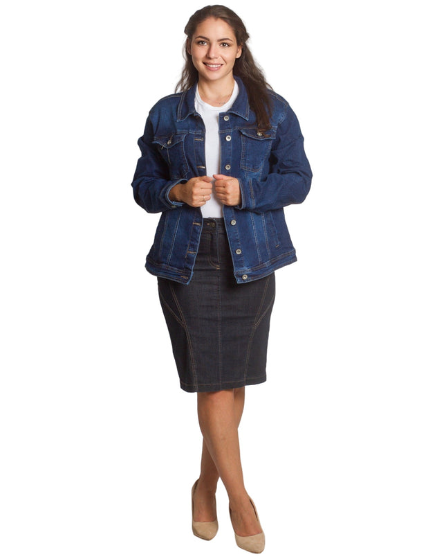 Γυναικείο τζιν μπουφάν με κουμπιά σε σκούρο μπλε