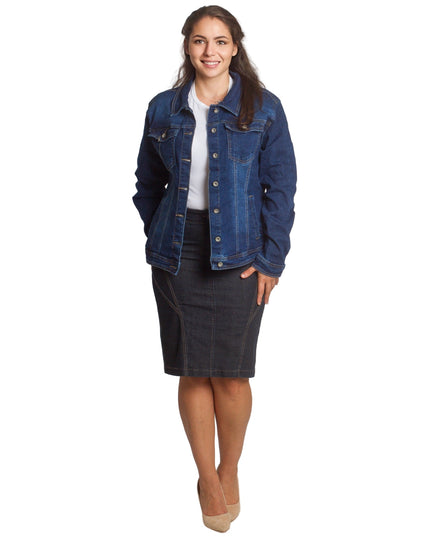 Γυναικείο τζιν μπουφάν με κουμπιά σε σκούρο μπλε