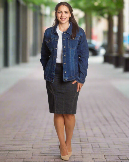 Γυναικείο τζιν μπουφάν με κουμπιά σε σκούρο μπλε