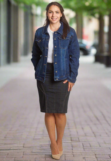 Γυναικείο τζιν μπουφάν με κουμπιά σε σκούρο μπλε