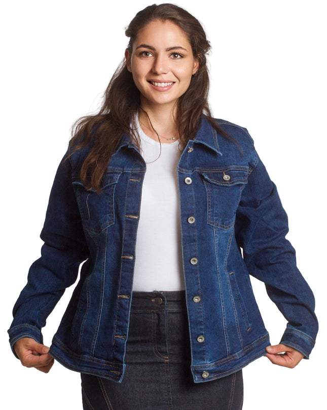 Γυναικείο τζιν μπουφάν με κουμπιά σε σκούρο μπλε