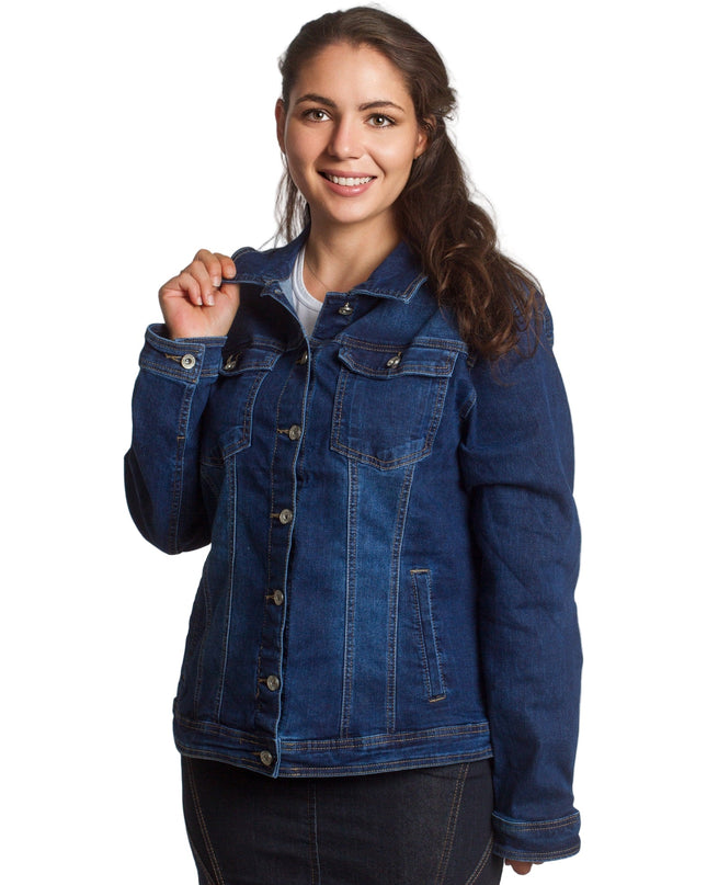 Γυναικείο τζιν μπουφάν με κουμπιά σε σκούρο μπλε