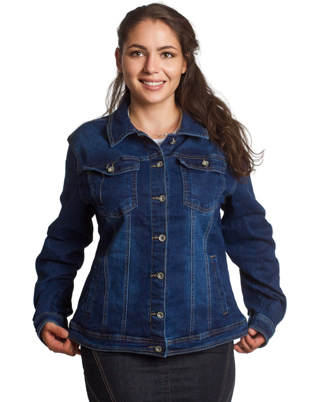 Γυναικείο τζιν μπουφάν με κουμπιά σε σκούρο μπλε