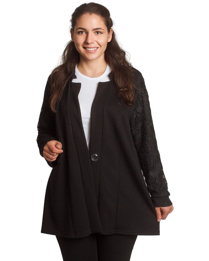 Κομψό μαύρο σακάκι με δαντελένα μανίκια