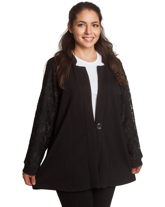 Κομψό μαύρο σακάκι με δαντελένα μανίκια