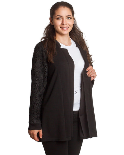 Κομψό μαύρο σακάκι με δαντελένα μανίκια