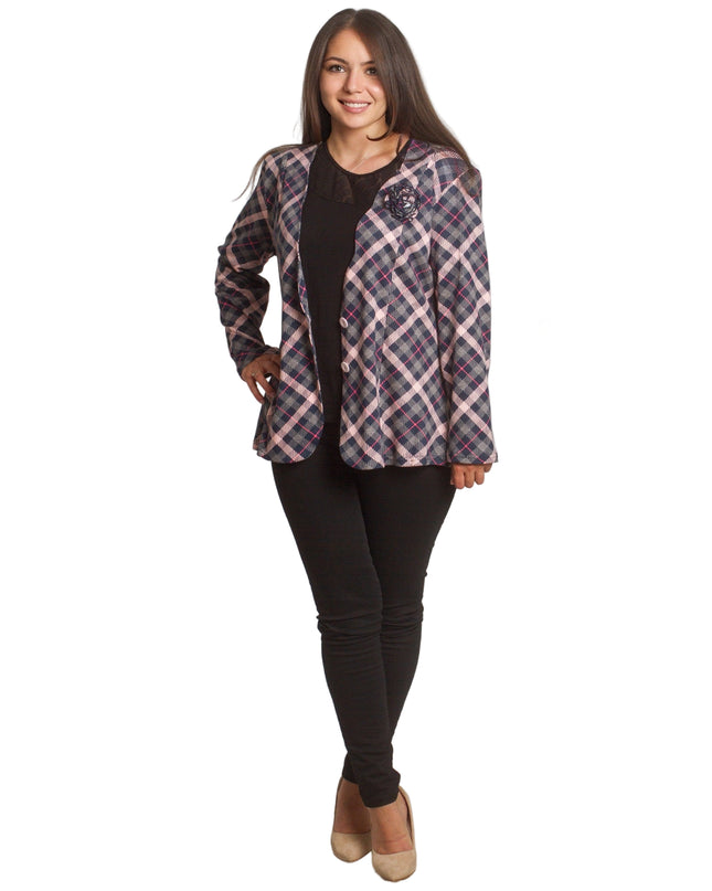 Κομψό σακάκι σε καρό μοτίβο και μεγάλα μεγέθη