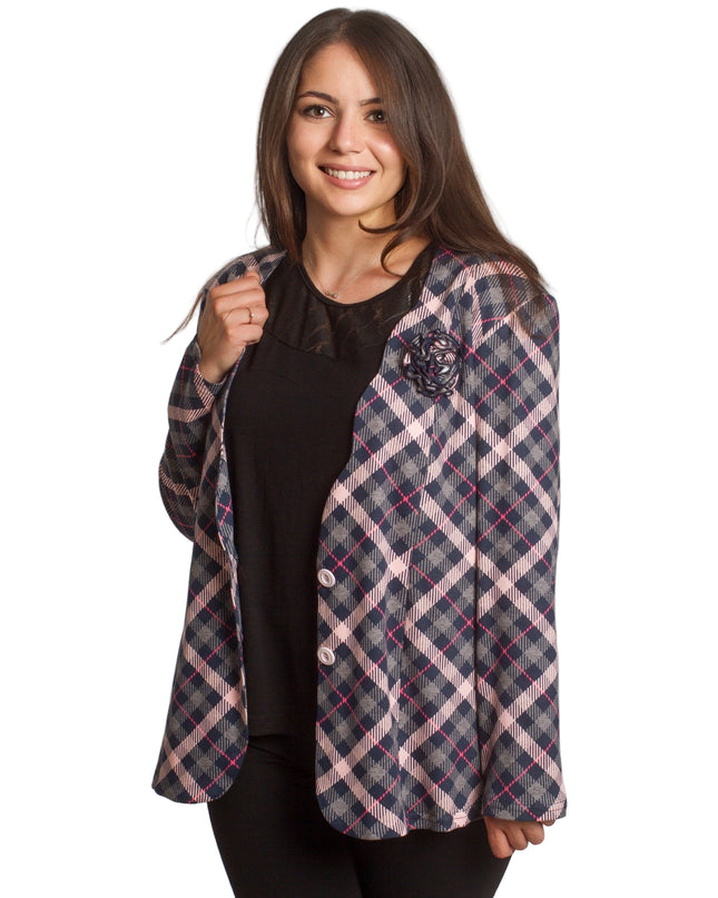 Κομψό σακάκι σε καρό μοτίβο και μεγάλα μεγέθη