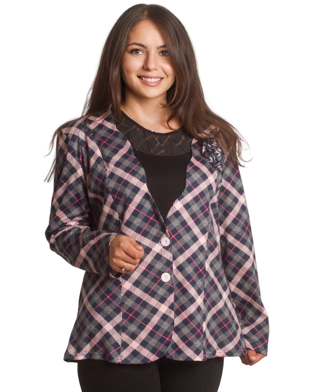 Κομψό σακάκι σε καρό μοτίβο και μεγάλα μεγέθη