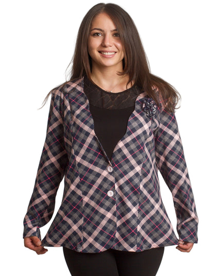 Κομψό σακάκι σε καρό μοτίβο και μεγάλα μεγέθη