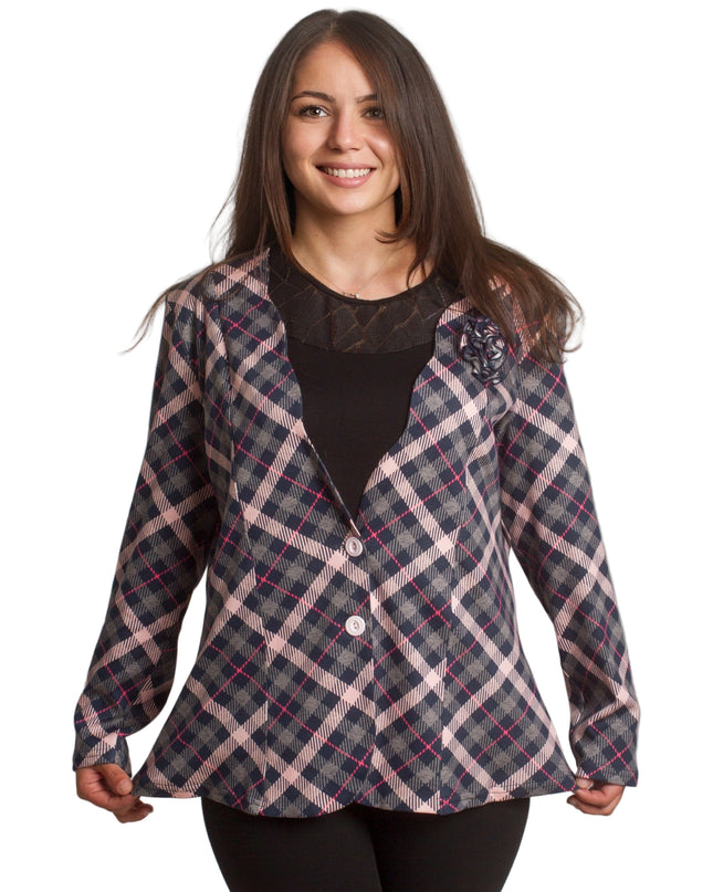 Κομψό σακάκι σε καρό μοτίβο και μεγάλα μεγέθη