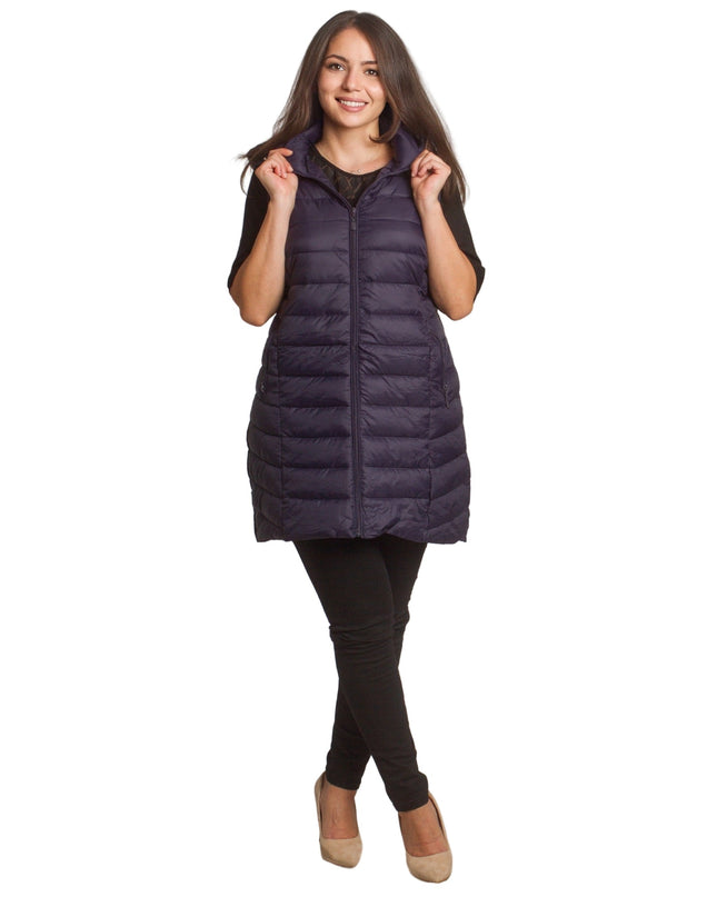 Μακρύ σκούρο μπλε γιλέκο σε ίσια γραμμή για μεγάλα μεγέθη