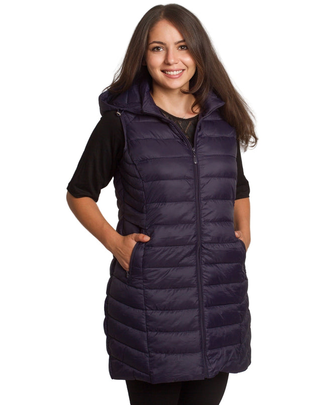 Μακρύ σκούρο μπλε γιλέκο σε ίσια γραμμή για μεγάλα μεγέθη