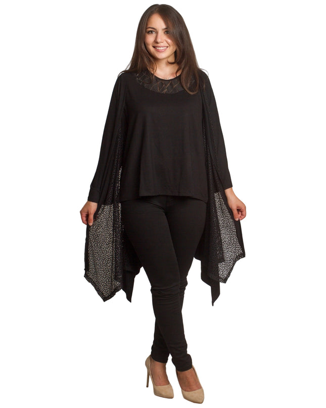 Κομψή μαύρη ζακέτα  άνετη γραμμή για μεγάλα μεγέθη