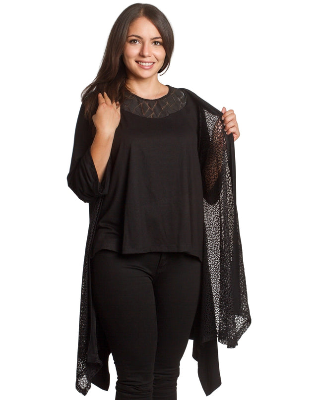 Κομψή μαύρη ζακέτα  άνετη γραμμή για μεγάλα μεγέθη